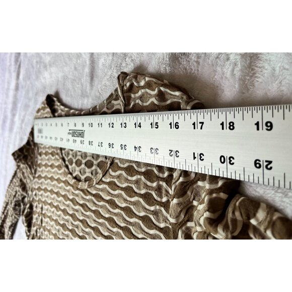 Tianello Womens Brown Printed Knit Tunic Top Medium 3/4 Sleeve Handkerchief Hem - Picture 5 of 11